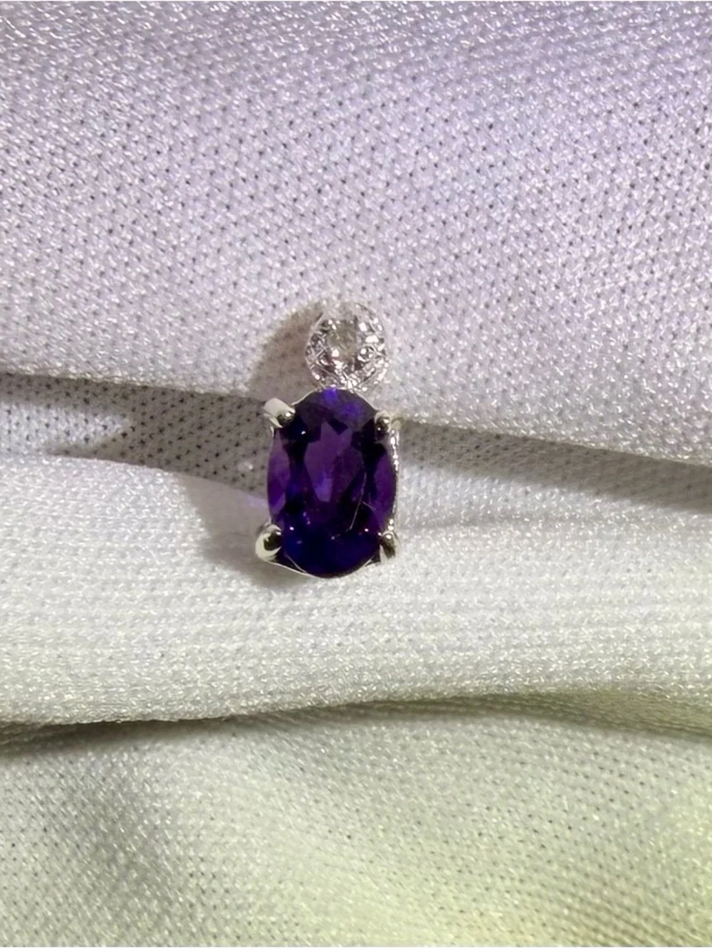 925 Sterling Silver Stud Earrings/Amethyst and Natural Diamond